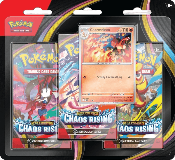05/22 Pokemon TCG - Mega Evolution Chaos Rising 3 Blister Booster Packs - Charmeleon